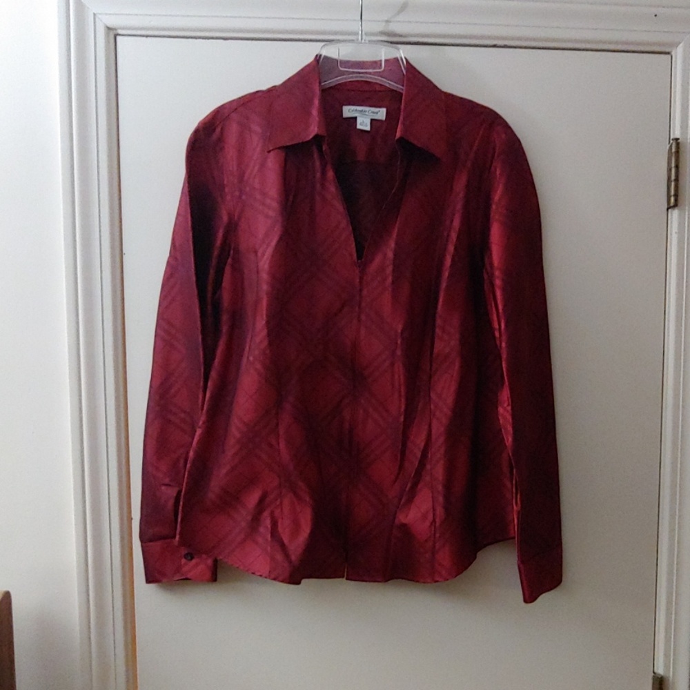 Coldwater Creek red taffeta holiday shirt size L